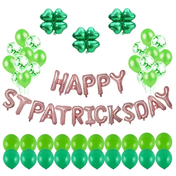 

63pcs Saint Patricks Day Latex and Foil Balloons Kit Round Balloon Decor Happy Stpatricks Day Banner Photo Props (Rose Gold)