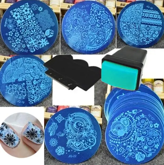 

New 10 Pcs/Lot Nail Art Stencils Stamping Template Polish Print Nail Image Plate Stamper Scraper Set DIY Manicure Tool