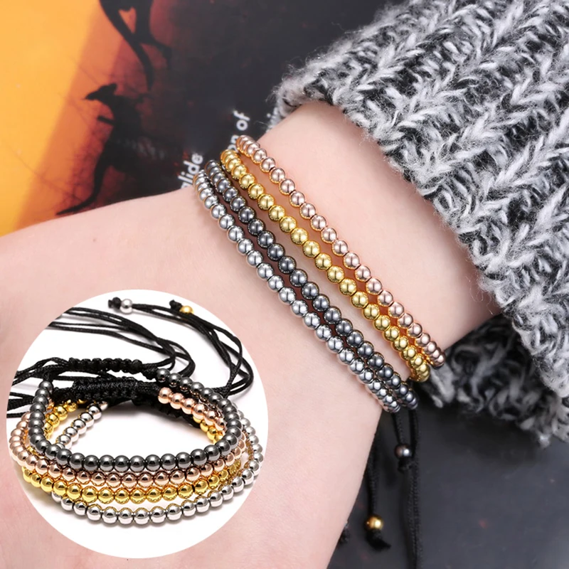 

Fashion handmade men's bracelet lace jewelry 4mm beads braided chain bracelet men's and women's couple charm jewelry accessories
