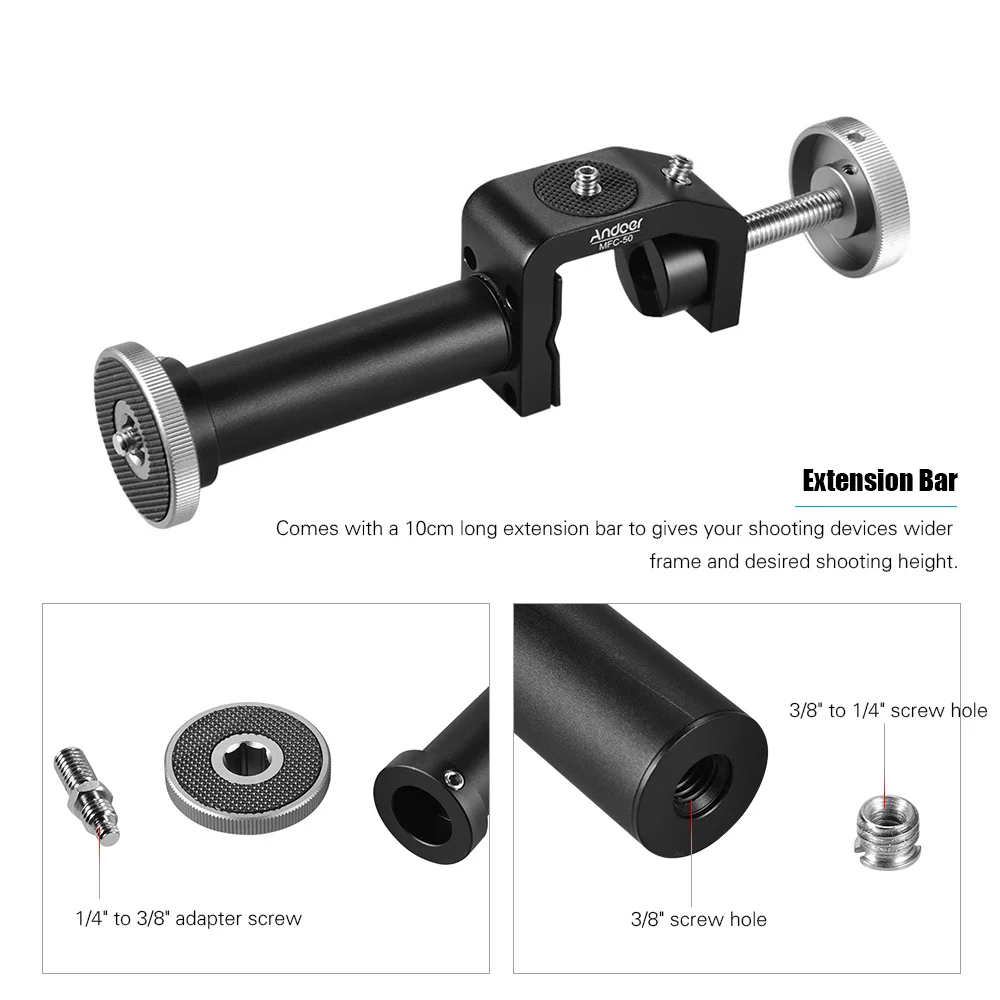 Andoer MFC-50 сверхмощный Настольный зажим c-образный зажим с 10 см удлинительной планкой для GoPro экшн-камеры оконный стеклянный зажим для DSLR
