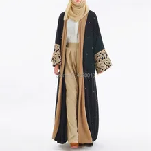 Черный с цветами лазерной резки мусульманское платье-Абая исламской Для женщин Малайзии джилбаба Djellaba халат мусульманин турецкий Baju открытым кимоно кафтан