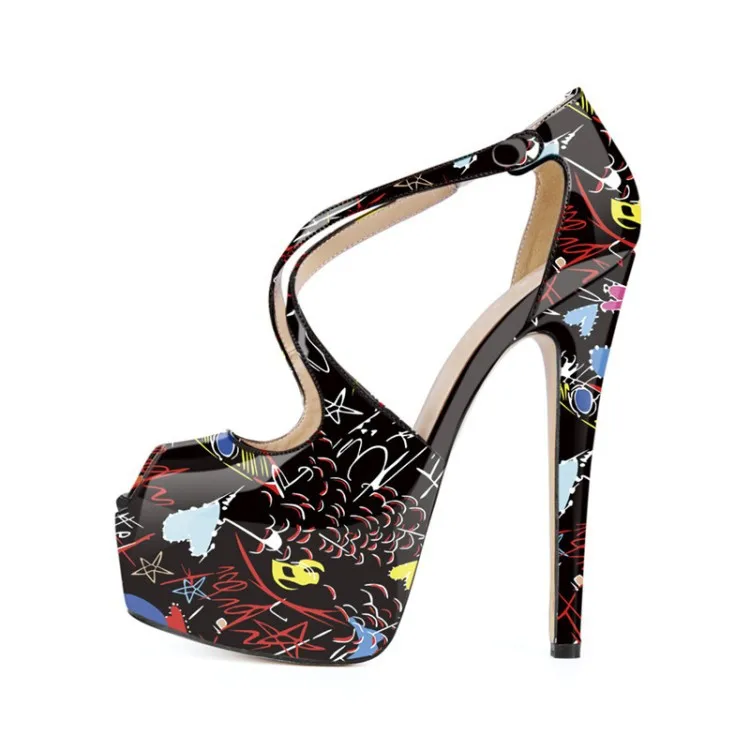 

Moraima Snc 2019 Sexy Woman Shopping Party Stilettos Hand-painted Super High Thin Heel Peep Toe Fashion Sandals Summer Shoes
