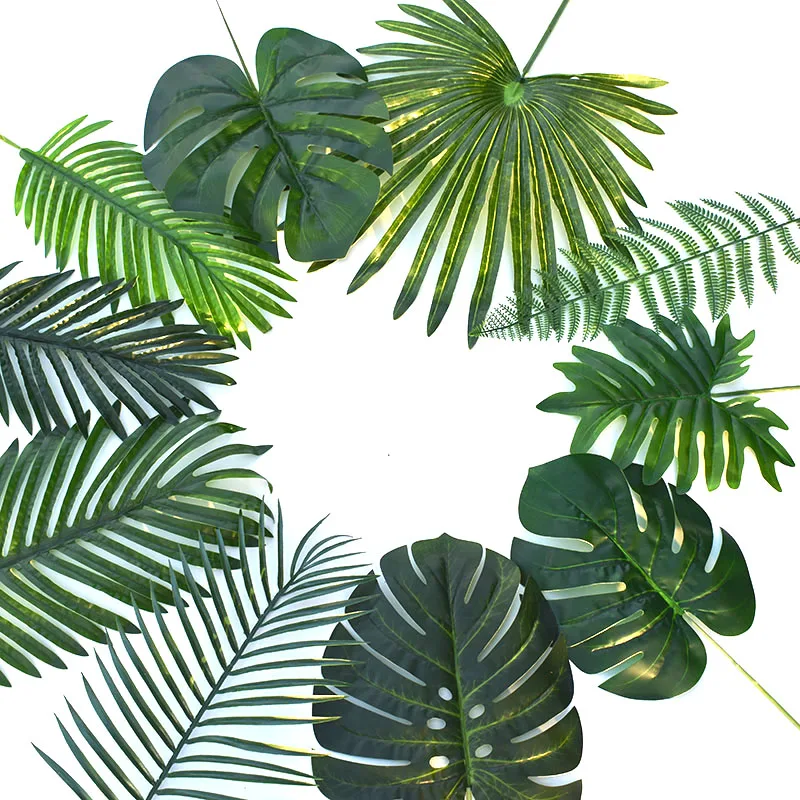 Artificial Monstera Plants Plastic Tropical Palm Tree Leaves Home