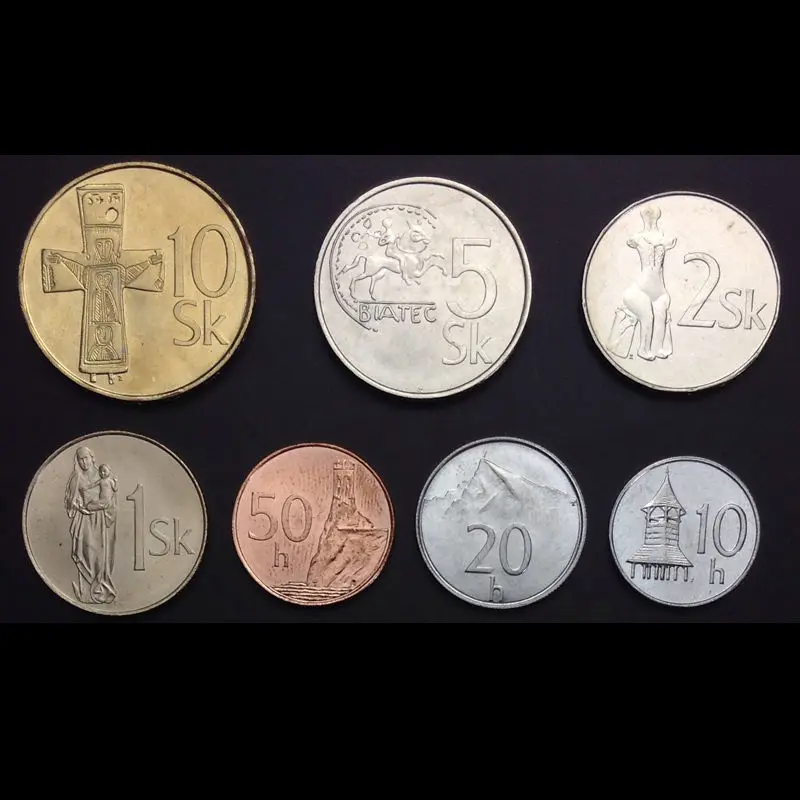 Набор из 7 монет 10 + 20 50 halierov 1 2 5 korun 1996 2007 UNC коллекционная настоящая | Отзывы и видеообзор