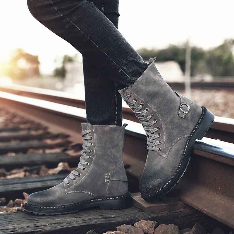 

2018 Winter Martin Boots Men's Booties Men's Desert Boots High Up The Martin Shoe Brit Men's Shoes Color Black Gray Brown 5