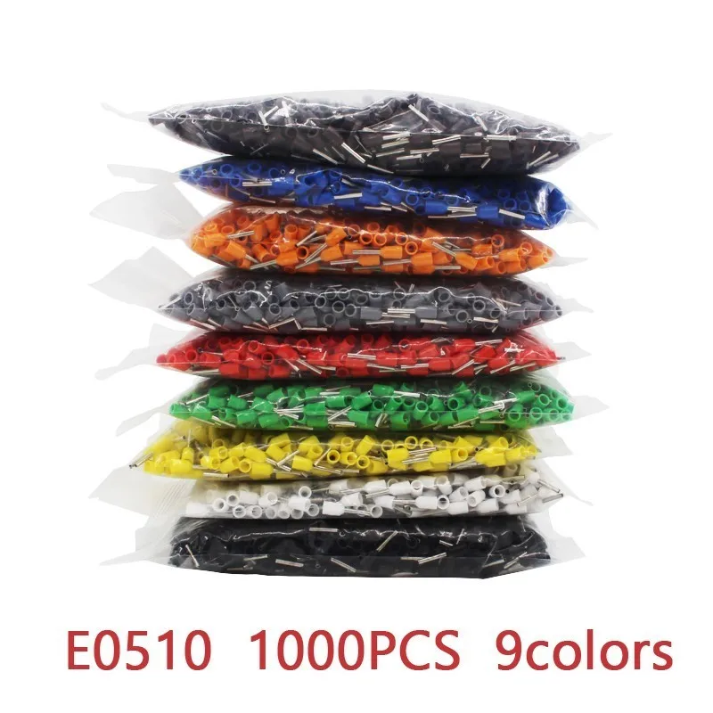 

E0510 1000pcs/Pack Insulated Cord End Terminal Crimp Terminal Wire Connector Crimp Ferrules Crimping Terminals Tubular AWG #22