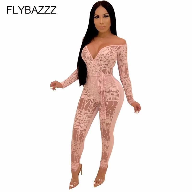 

Sexy Deep V Neck Sheer Mesh Jumpsuit Backless Long Sleeve Women Night Club Party Romper Fashion Bar Overalls Yoga Sets Costumes