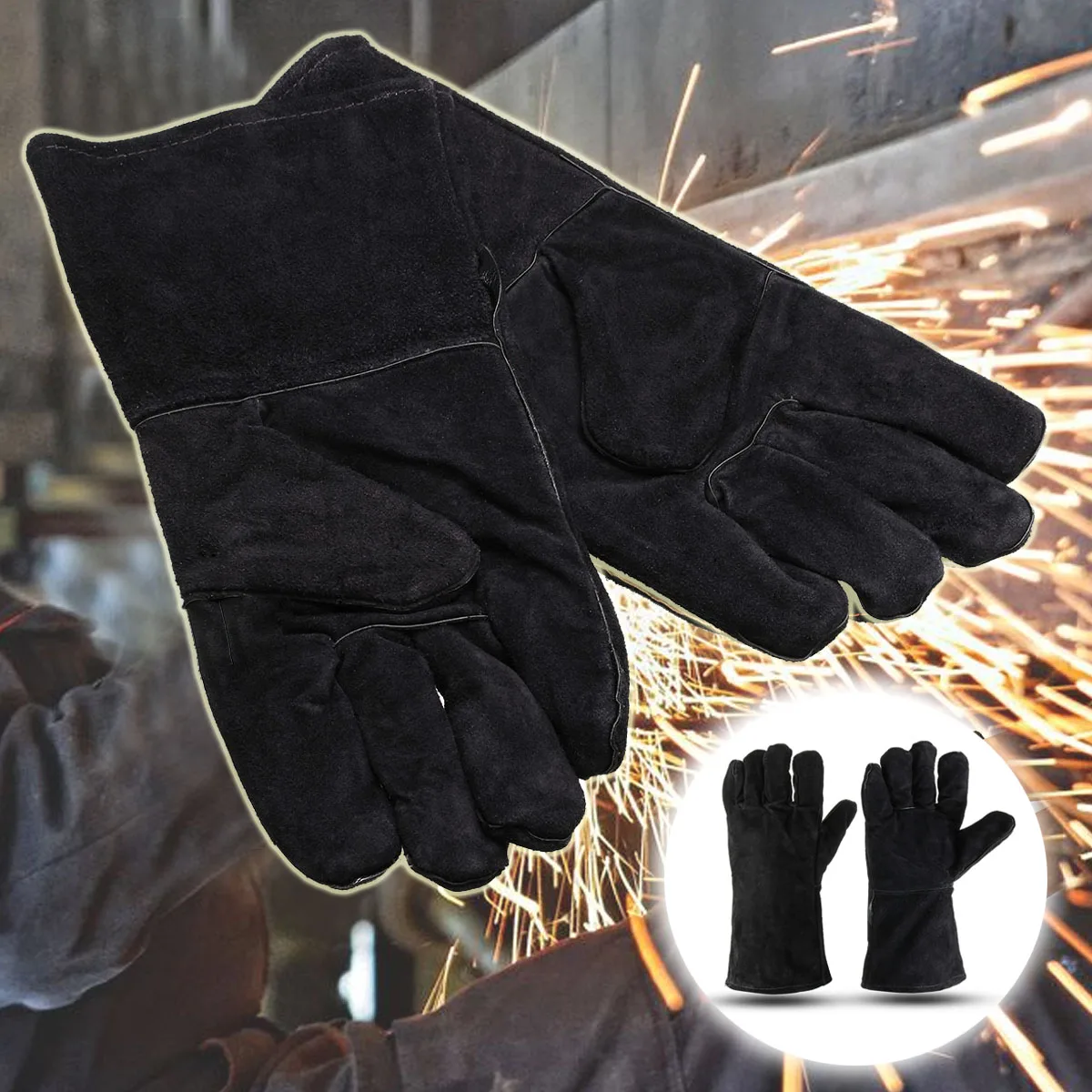 

32cm XL Heavy Duty Welding Gloves Stoves PU Leather Cowhide Protect Welder Hands Workplace Safety Glove