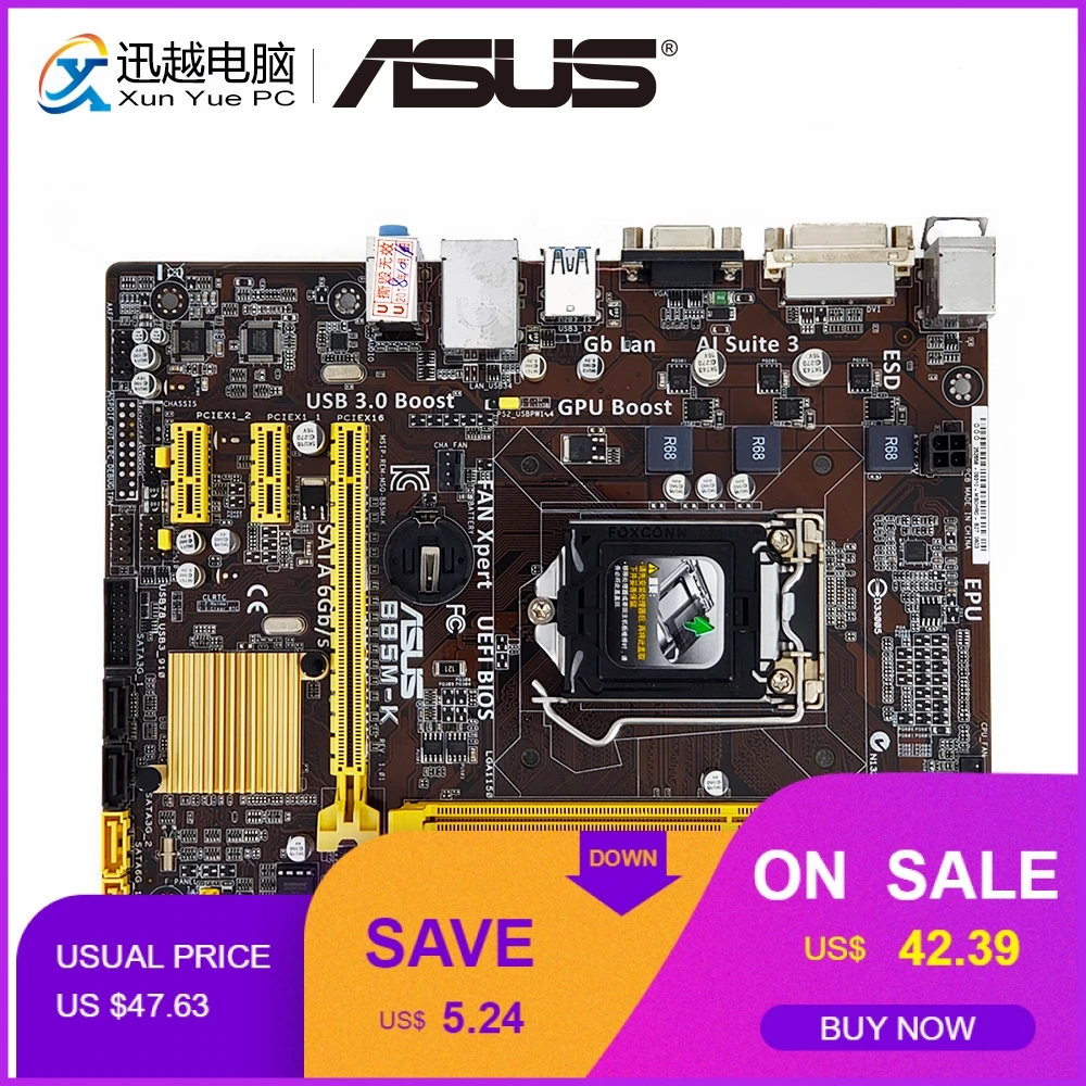 

Asus B85M-K Desktop Motherboard B85 Socket LGA 1150 i7 i5 i3 DDR3 16G SATA3 USB3.0 VGA DVI uATX