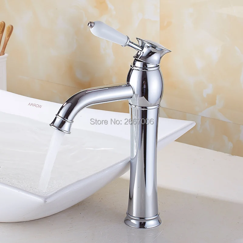 Gizero عالية مصقول السيراميك مقبض حوض حمام مزخرف صنبور حوض خلاط طويل القامة نوع الساخنة والباردة حوض صنبور الكروم ZR638T