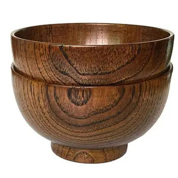 

Set of 4 Solid Wood Bowl, 4-1/8 inch Dia by 2-5/8 inch, for Rice, Soup, Dip, Decoration (Small)