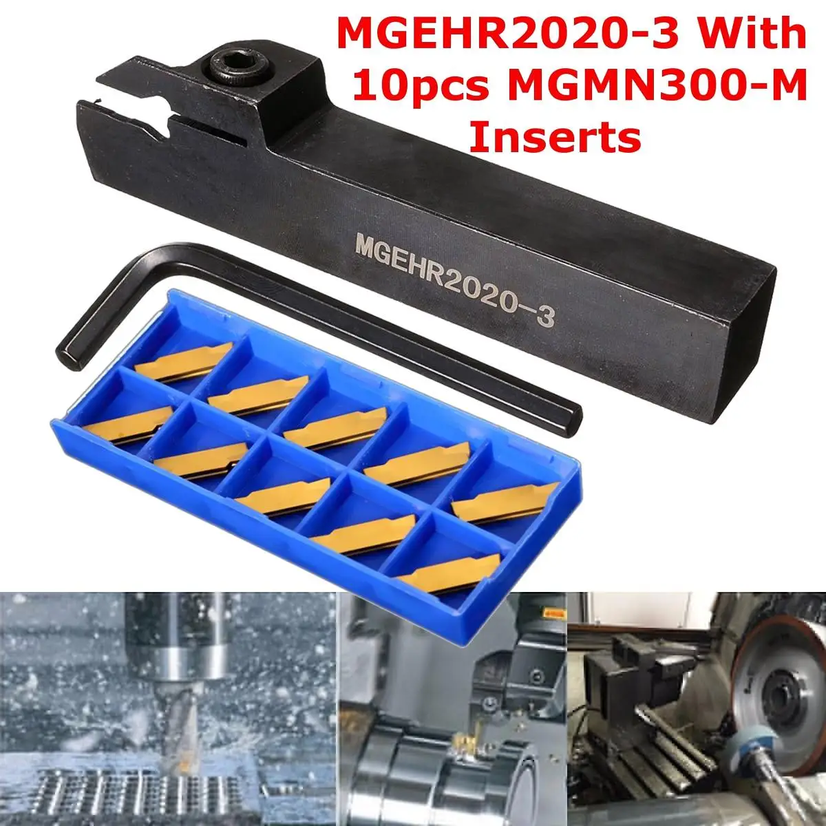 

MGEHR2020-3 Lathe External Grooving Cut Borning Bar Turning Tool Holder + 10PCS MGMN300-M Carbide Insert 3mm Width