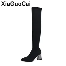 Autumn Winter Women Boots Over-the-knee Fashion Long Boots Black Slim Sexy Ladies Shoes High Heels Pointed Toe Knitting Hot Sale цена Autumn Winter Women Boots Over-the-knee Fashion Long Boots Black Slim Sexy Ladies Shoes High Heels Pointed Toe Knitting Hot Sale цены онлайн