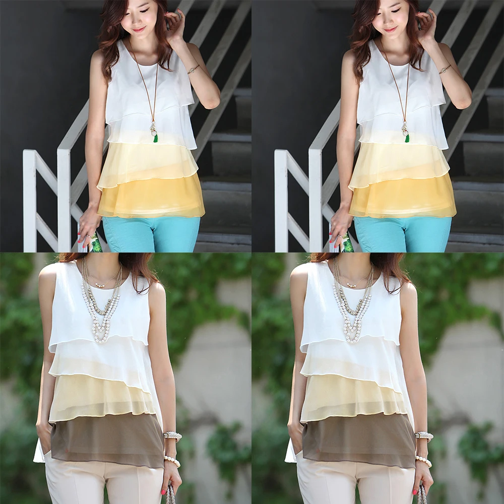 Fashion Women Ruffled Sleeveless Blouse Sexy Round Neck Chiffon Shirt Vest Tops Fashion Women Ruffled Sleeveless Blouse Sexy Round Neck Chiffon Shirt Vest Tops