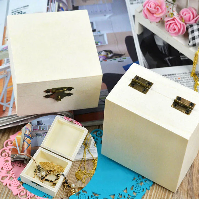 

1Pcs Square Rectangle Round Wooden Box Jewelry Case Multifunction Gift Packing Home Storage Boxes Vintage Handmade Craft