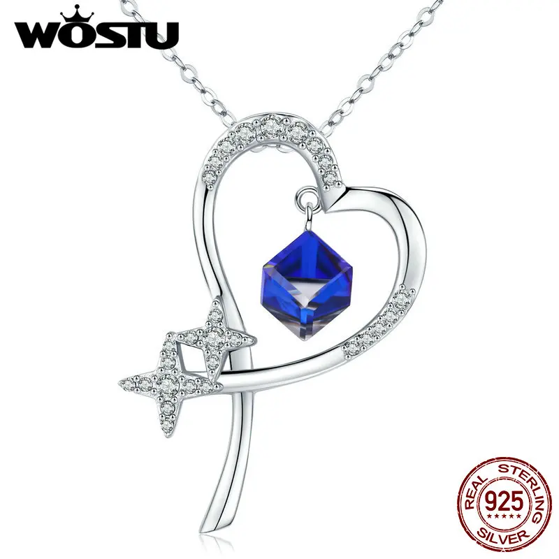 

WOSTU High Quality 925 Sterling Silver Heart Austrian Crystal Pendant Necklaces For Women Lover Gift Jewelry CQN323