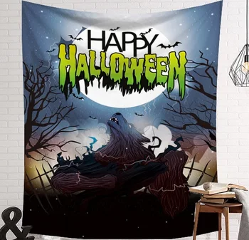 

Moon Night Scary Evening Halloween Tapestry Creative Halloween Tapestry Art Wall Hanging Tapestry Pumpkin Bat