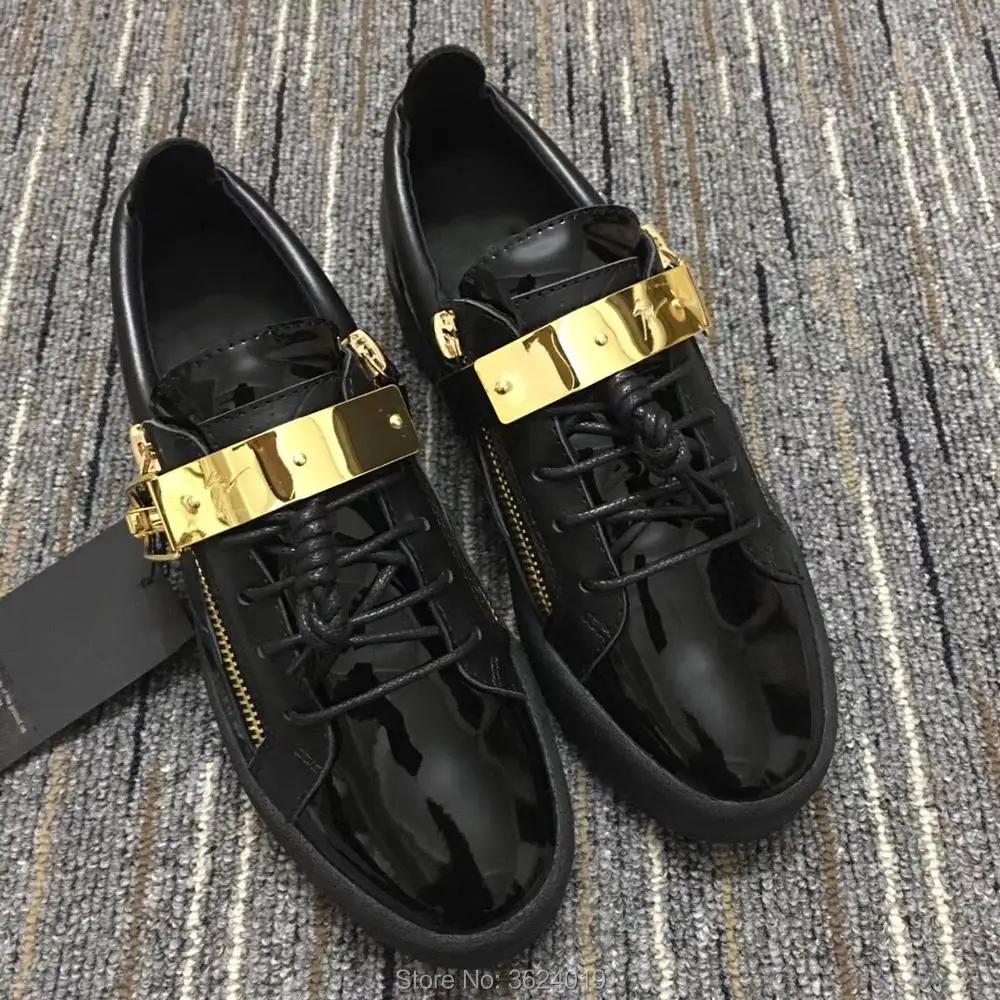 

Outdoor cl and gz Low Cut Black Single gold buckle Lace up shoes Casual shoes Sneakers Leather Loafers Man's Flat 2018 Footwear