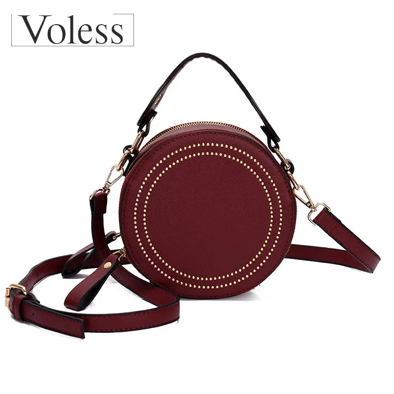 

New Summer Round Women Bag 2019 High Quality Rivet PU Leather Handbag for Women Female Ladies Girls Rivet Mobile Phone Hand Bag