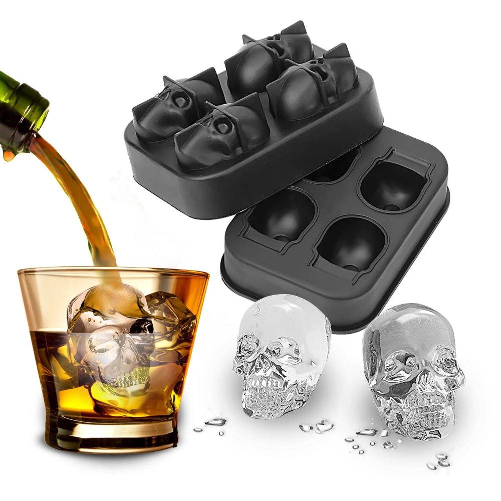 

3D Skull Shape Ice Cream DIY Tool Whiskey Wine Cocktail Ice Cube Ice Cube Maker Silicone Mold Tray Chocolate Mould Reusable Bar