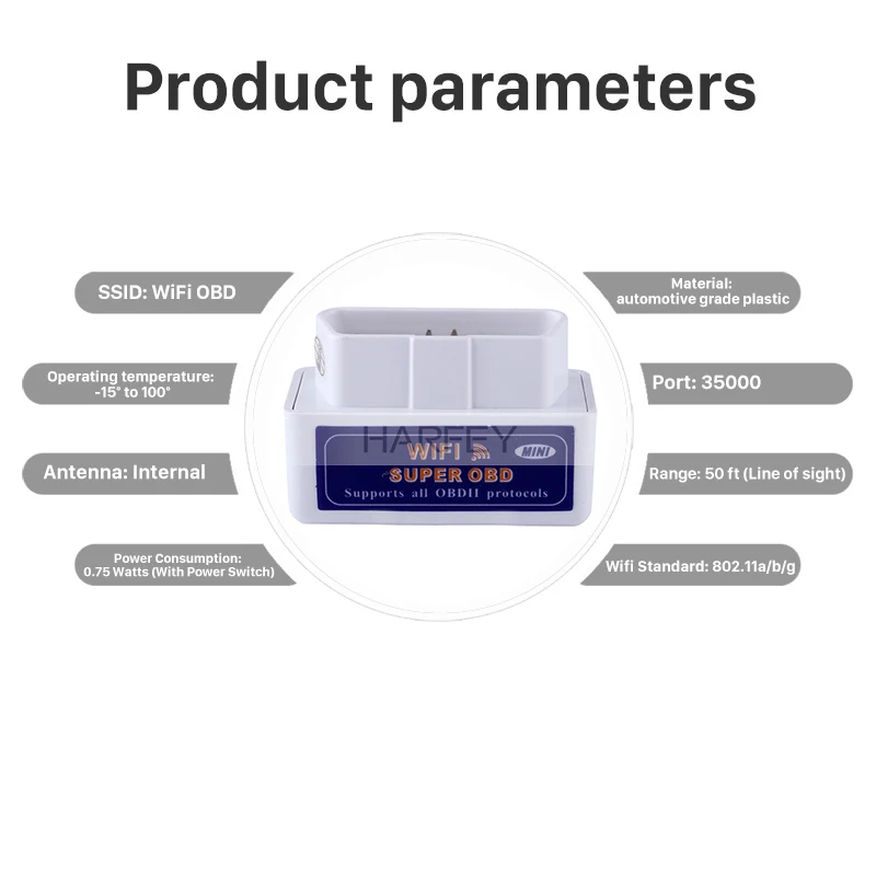 Harfey wifi OBD2/OBDII автоматический диагностический сканер Wi-Fi диагностический инструмент 17x20x10 мм для автомобиля Android gps Авторадио Стерео Navi плеер