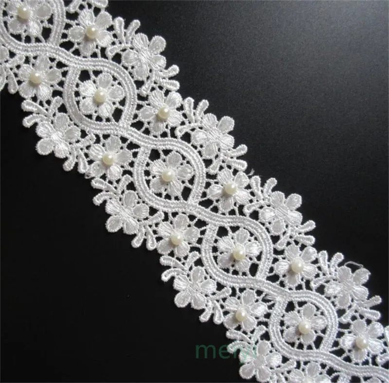 

1 yard 8.2cm Polyester Pearl Flower Embroidered Lace Trim Ribbon Fabric Handmade DIY Wedding Sewing Supplies Craft Decoration