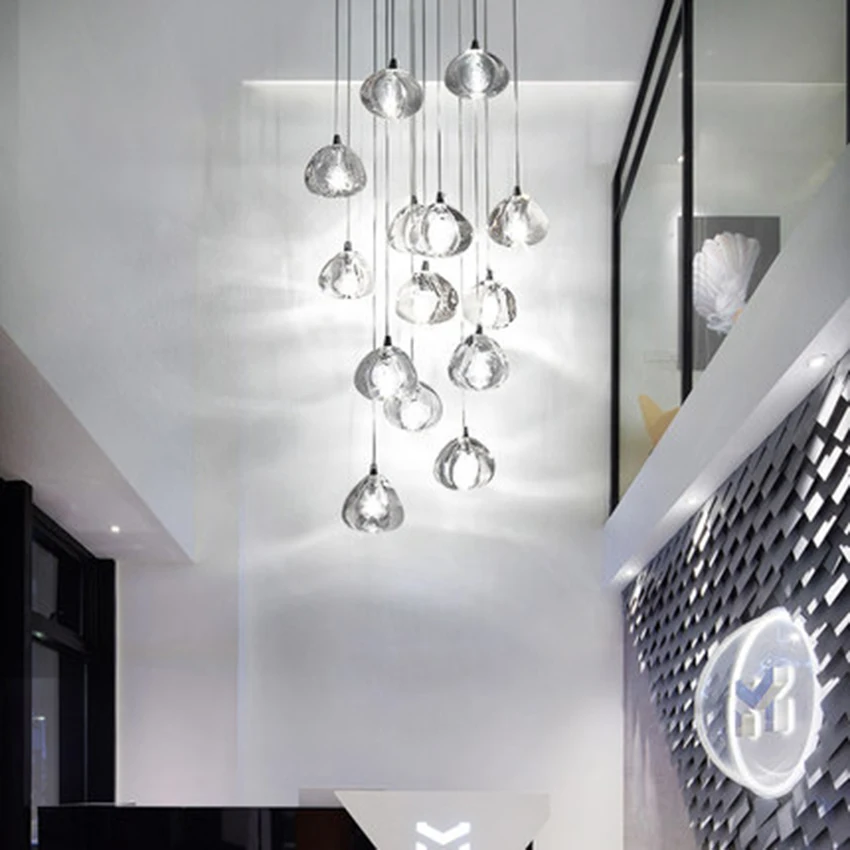 

Modern LED Crystal Pendant Lights Lighting Large Hotel Restaurant Staircase Hanging Lights Living Room Cristal Lamps Luminaria