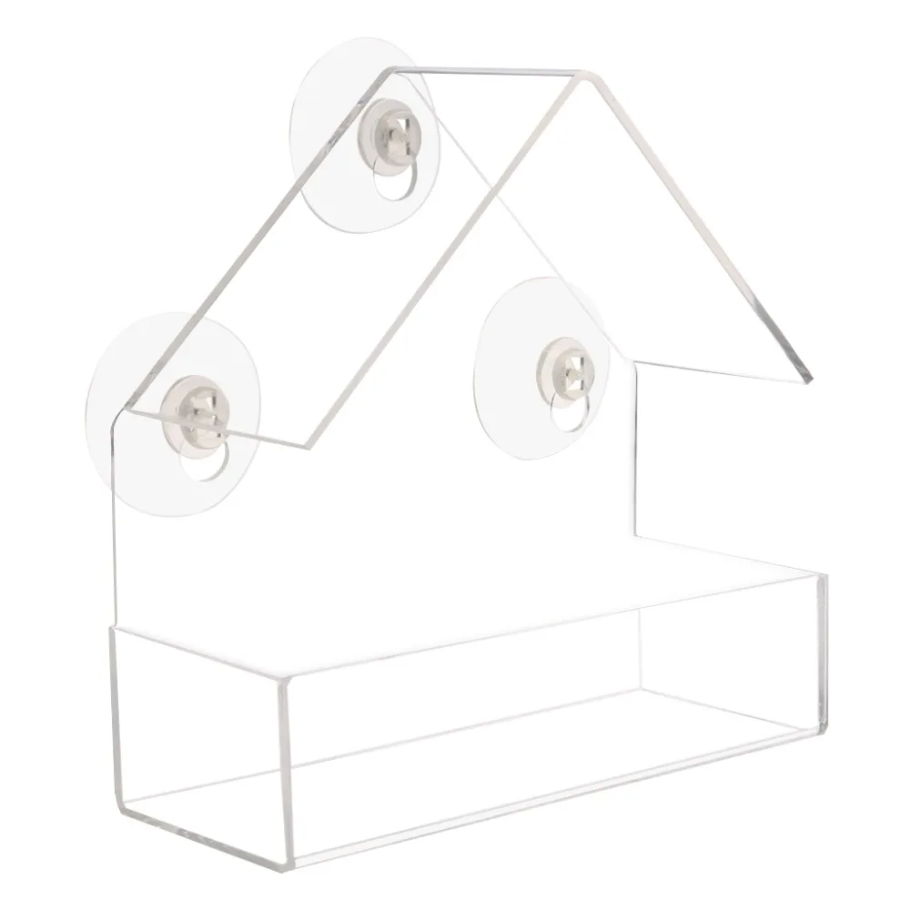 Практический прозрачный пластиковый тип адсорбции форма дома кормушка для птиц инновационная всасывающая кормушка-чашка