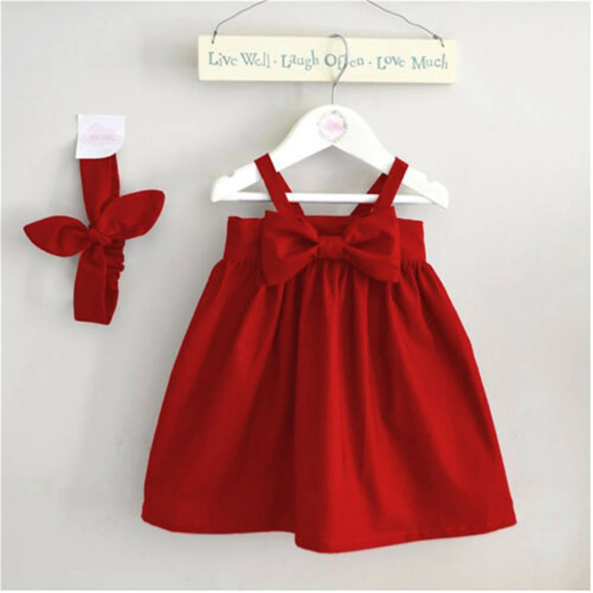 

Emmababy Newborn Baby Girl Kid Red Bow Strap Dress Sundress Sweet Fashion Outfit Dresses 0-3 Year