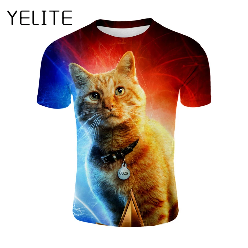 

YELITE Funny Captain Marvel Cat 3D Printed Tshirt Men Hiphop Streetwear T-shirt Boy Casual 2019 Summer O-neck Fashion T shirt
