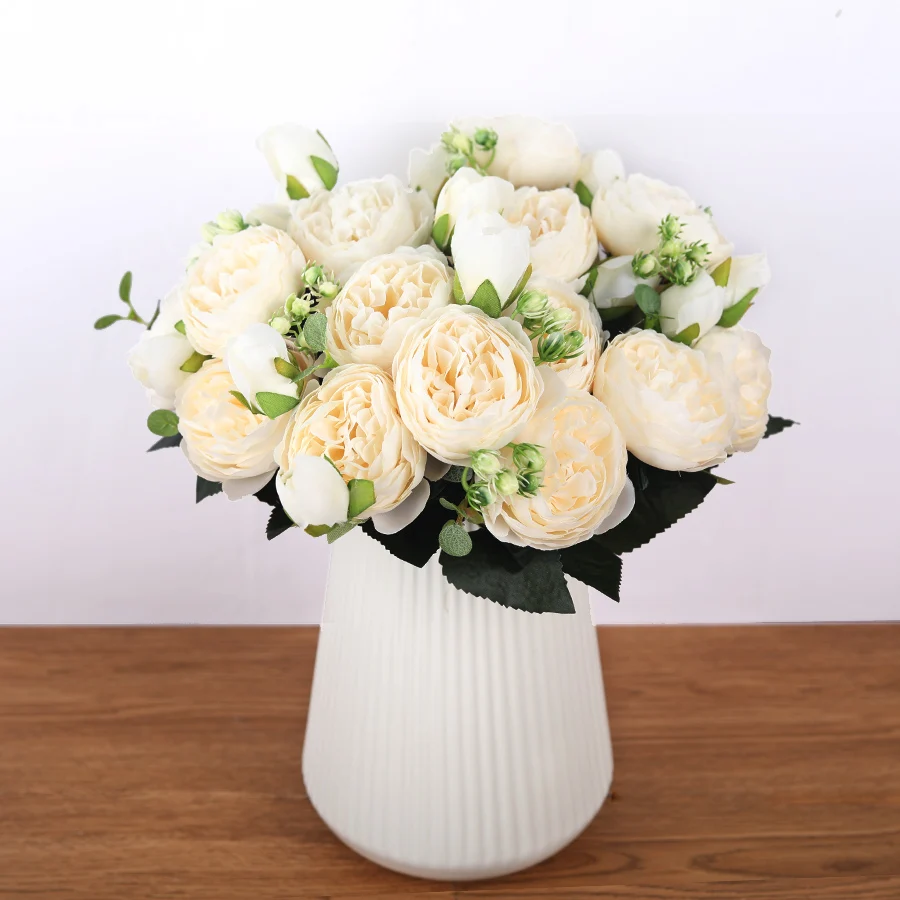 Винтажные пионы, искусственные цветы, букет невесты, белая роза, искусственные маленькие цветы для дома, свадебные украшения, весна
