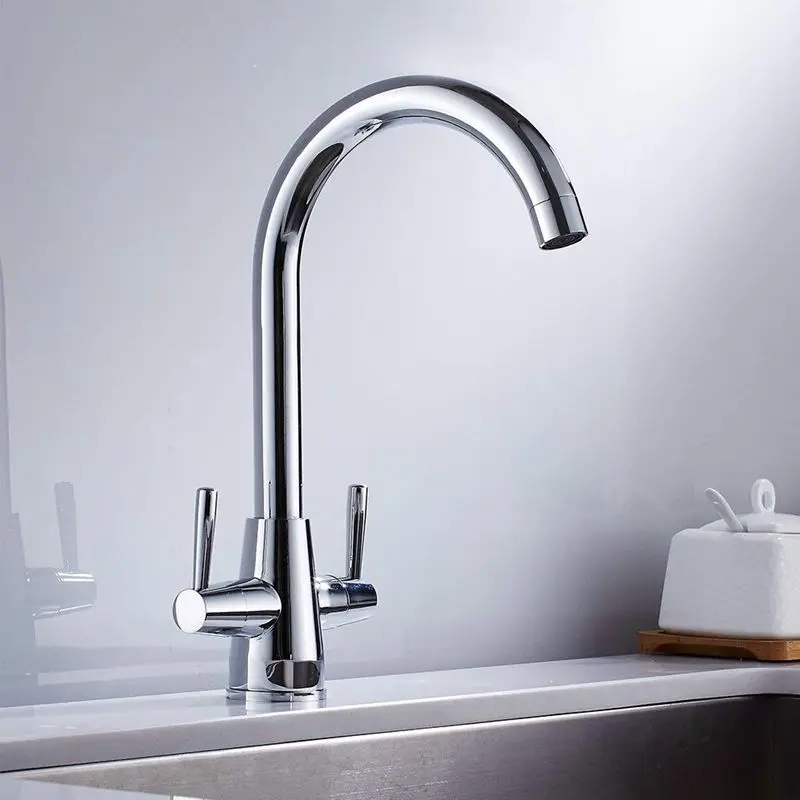 Kitchen Sink Taps Double Lever Single Spout Cold And Hot 360 Degrees Swivel Range Kitchen Faucet Kitchen Sink Taps Double Lever Single Spout Cold And Hot 360 Degrees Swivel Range Kitchen Faucet