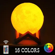Rechargeable LED Night Light Moon Lamp 3D Print Moonlight Luna Bedroom Home Decor 16 Colors Touch Switch New Year Gift for Baby