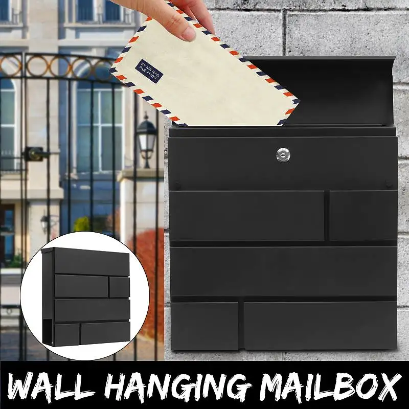 

1PC 37x37.2x10cm Black Paint Lockable Stainless Steel Wall Mounted Mailbox Letterbox Mail Post Box + 2 Keys