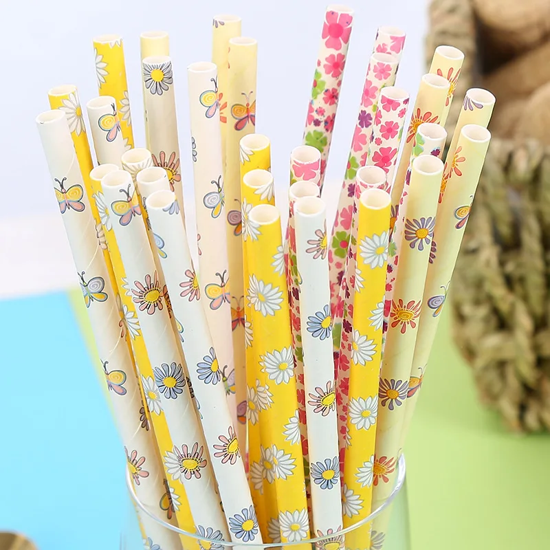 

Disposable Paper Straws Flower Pattern Color Small Fresh Cute Children Creative DIY Handmade Hard Paper Straw 25 PCS Straws
