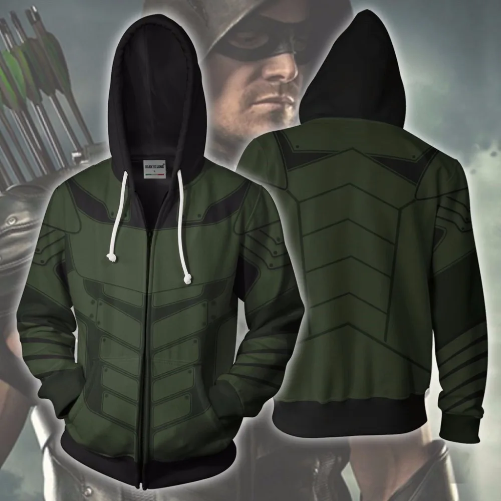 

3D zipper hoodie clothing legion clothing green arrow unisex sweatshirt men's hooded hoodie BIANYILONG brand customization