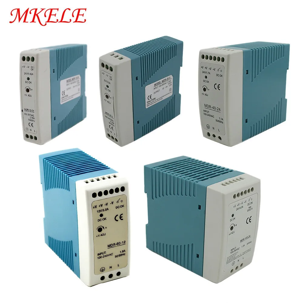 

MDR Series AC To DC Industrial Din Rail Power Supply 12/24V 10W 20W 40W 60W 100W
