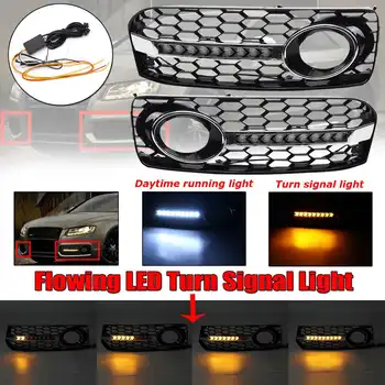 

Car Honeycomb Mesh Front Grille Grill Flowing LED Fog Light Lamp Cover Turn Signal Light For Audi A5 S-Line S5 B8 RS5 2008-2012
