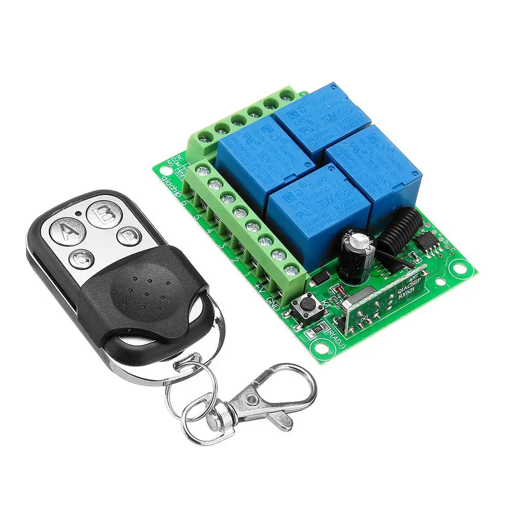 

NEW DC 12V 4CH Channel Wireless Remote Control Switch Learning Type Relay Control Module With Case