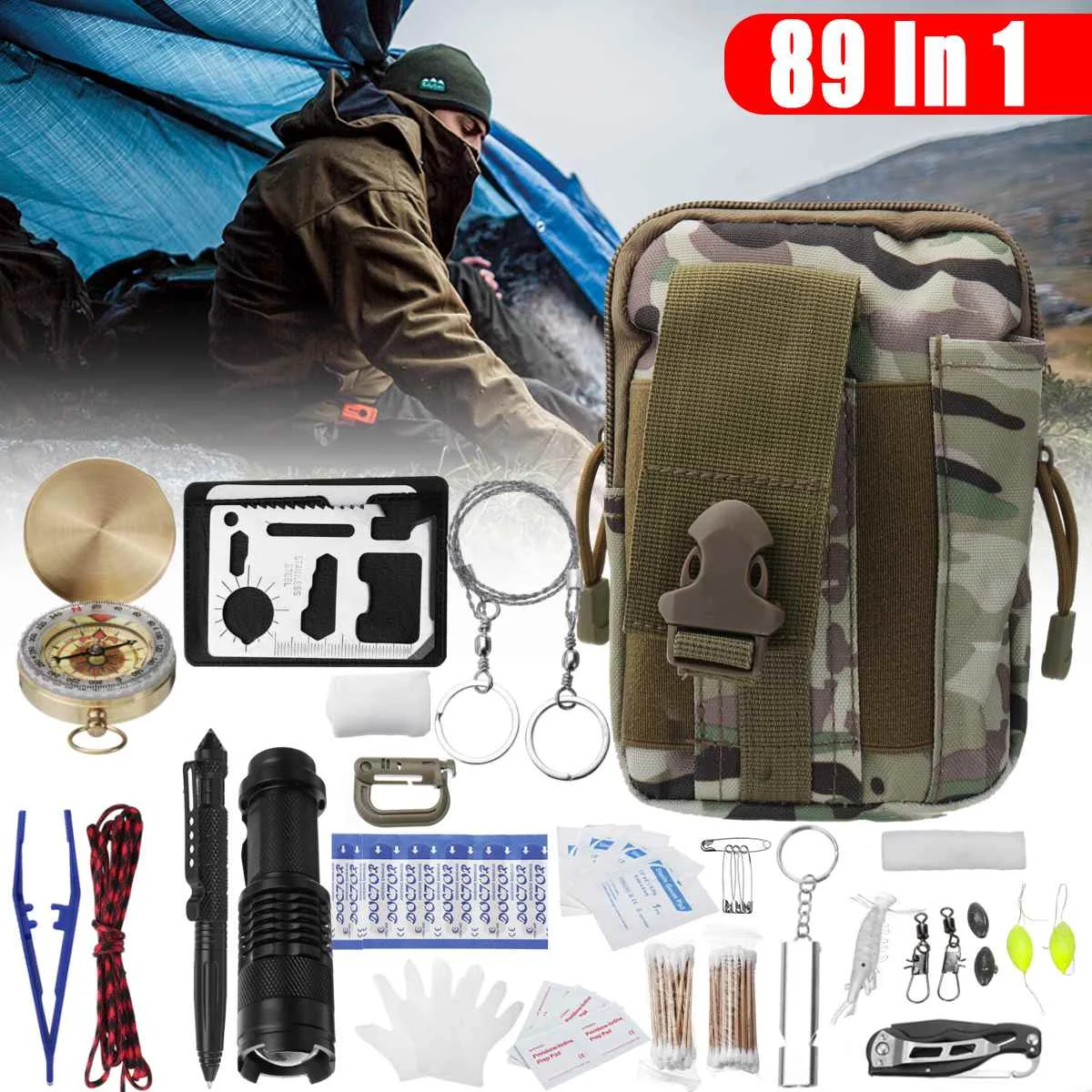 

Gear Tactical Tool 89Pcs/Set SOS Emergency Camping Survival Equipment Outdoor Security First Aid Lightweight Versatile Portable