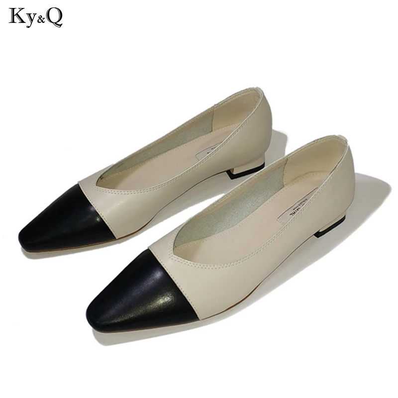 

2019 Spring New Fashion Trend Ladies Simple Color Matching Thick With Thin And Comfortable Tip Work Slip Wear Low Heel Shoes