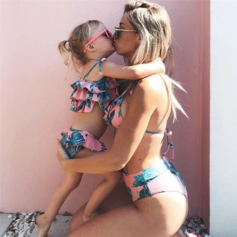 

Fashion Casual Slim Print Family Matching Swimsuit Mother Daughter Kids Baby Women Girls Bikini Swimwear Summer Clothes
