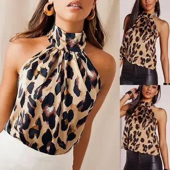 

2019 New Sexy Womens Halter Tank Tops Leopard Print Vest Backless Blouse Camisole Cropped