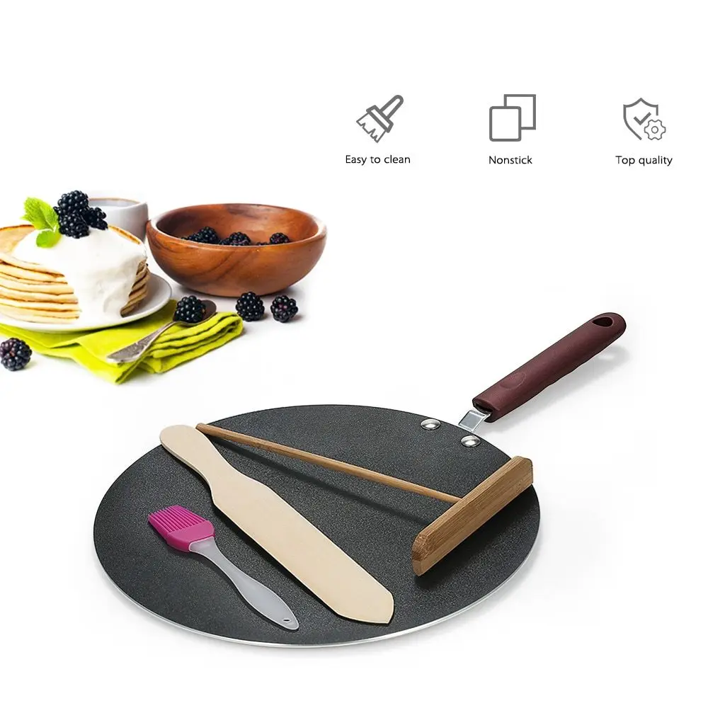 

Aluminum Alloy Pancake Pan Crepe Maker Flat Pan Griddle Pan with Spreader & Spatula Crepe Maker Griddle Cooking Tool