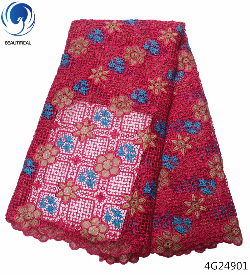 

Beautifical guipure cord lace with stones guipure lace dress latest african laces 2018 pink flowers design 5 yards/lot 4G249