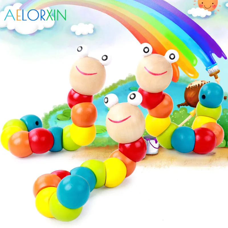 

2Pcs/Lot Science Twisting Worm Toy Kids Cute Puzzle Educational Wooden Toys Baby Fingers Flexible Color Count Toys For Children