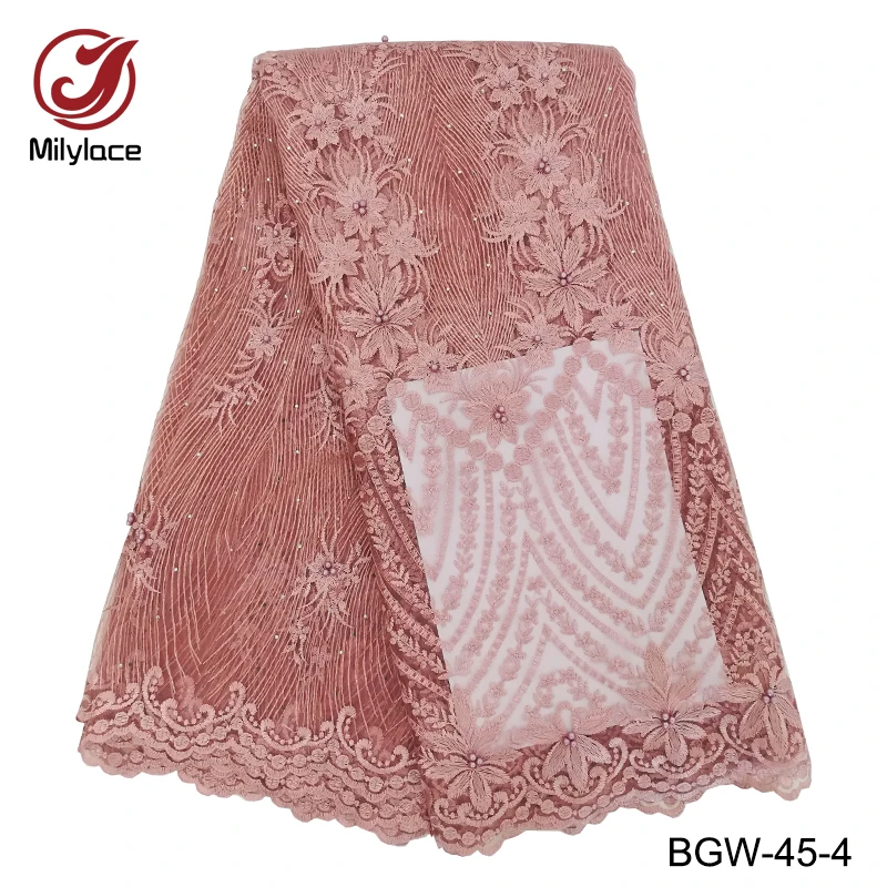 

Wholesale price beaded french lace fabric elegant African lace fabric party dress lace fabric with stones BGW-45