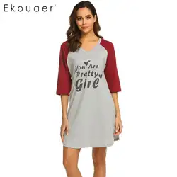 Ekouaer летняя ночная рубашка сорочка Sleepshirts женское свободное домашнее платье пижамы v-образный вырез буквы ночная рубашка с принтом ночная