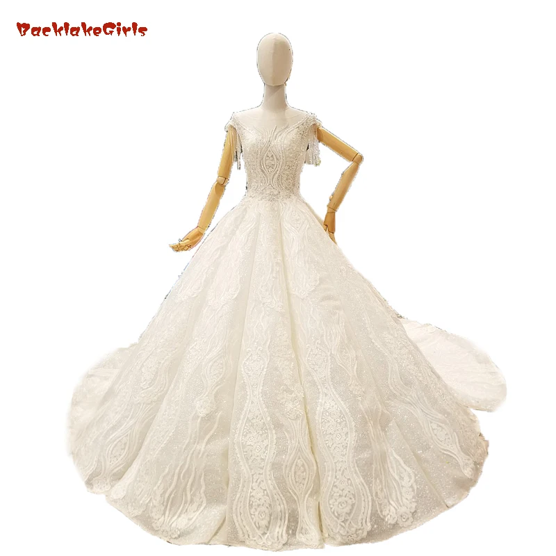 

2018 New Luxury Bling Bling Crystals Lace Wedding Dress Custom-made Plus Size Bride Wedding Gown Big Skirt Vestido De Noiva