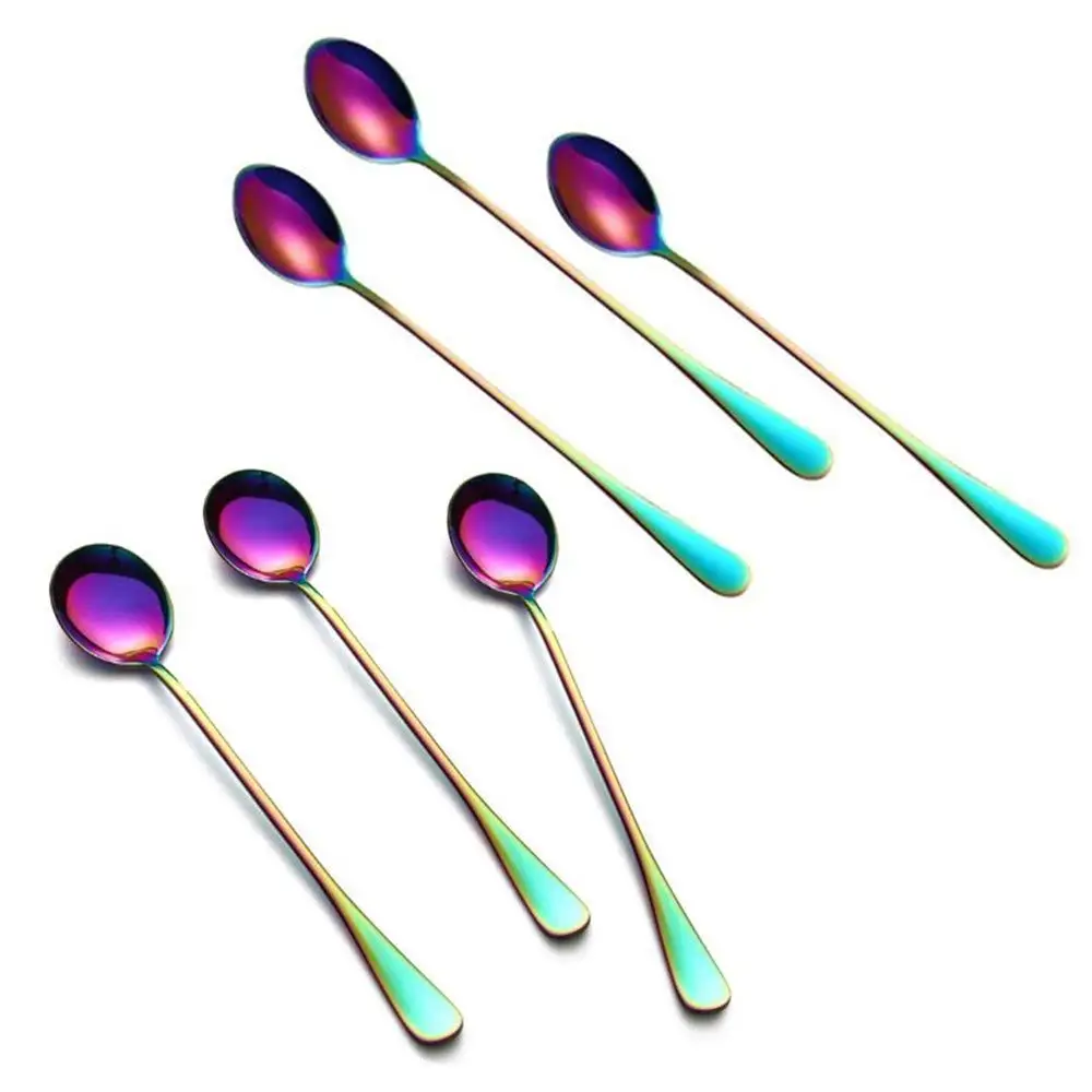 

6pcs Stainless Steel Iridescence Rainbow Coffee Spoons Mixing Spoons Set Long-Handle Cream Iced Spoons Cocktail Stir Spoons,Mu